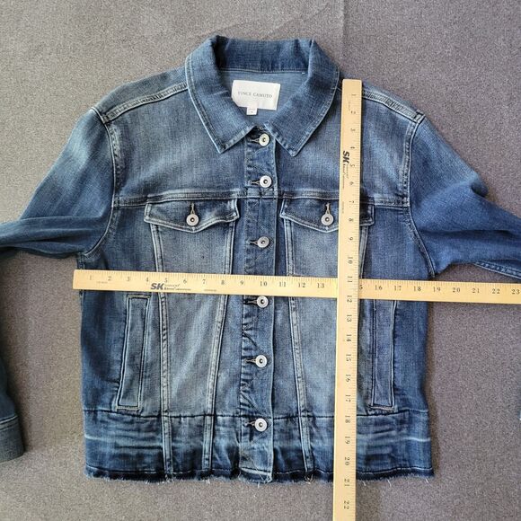 Vince Camuto M Blue Denim Trucker Jacket Raw Hem 801 - Picture 7 of 9